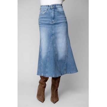 Fusta Midi elastica din denim Blue 20306 - Negru