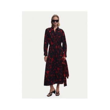 Rochie Camasa dama  rosu - negru - din material textil
