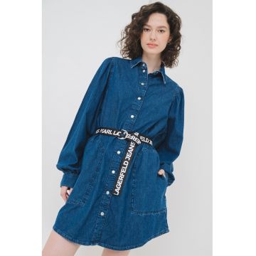Rochie-camasa dein denim cu capse - Albastru inchis