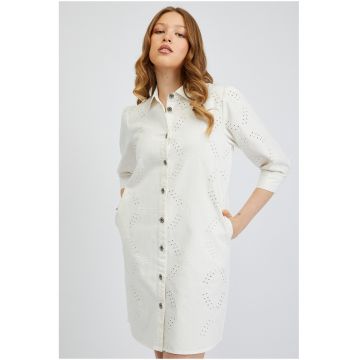 Rochie-camasa dreapta cu design perforat - Alb