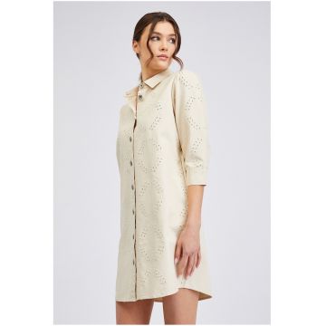 Rochie-camasa dreapta cu design perforat - Bej deschis