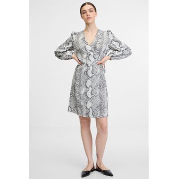 Rochie cambrata cu decolteu in V si model - Alb/Gri inchis