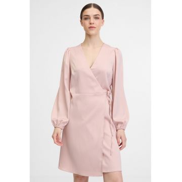 Rochie cambrata cu decolteu in V si model - Roz prafuit