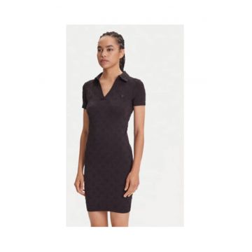 Rochie casual din amestec de poliamida cu guler polo cu nasturi