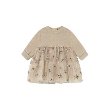 Rochie casual fete -  bej - 52% poliester - 46% bumbac - 2% elastan -