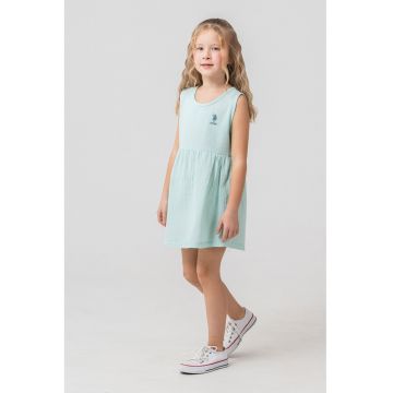 Rochie cu broderie logo discreta Muslin - Albastru aquamarin