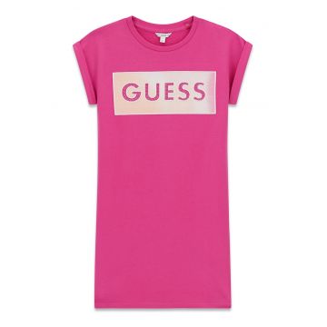 Rochie cu decolteu la baza gatului si imprimeu logo