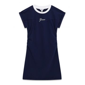 Rochie cu decolteu la baza gatului si maneci scurte - Bleumarin