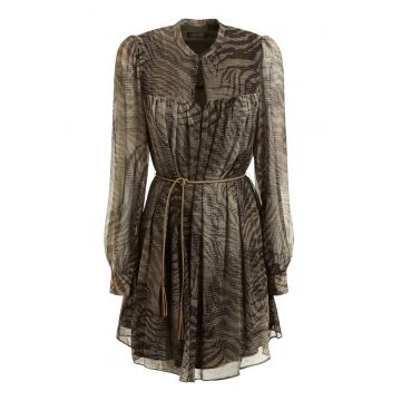 Rochie cu imprimeu si cordon in talie - Verde padure