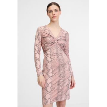 Rochie cu model si decolteu in V - Negru stins/Roz prafuit