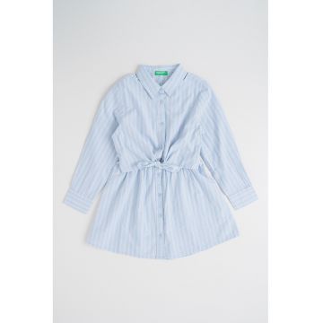 Rochie cu nasturi si model in dungi - Alb/Maro taupe deschis/Albastru glaciar