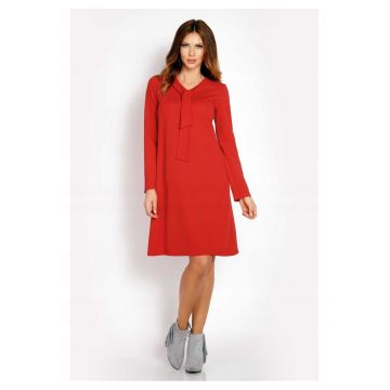 Rochie Dama -  L010 - Trapez Midi - Evazata - Tesatura Confortabila cu Elastan - Lungime Midi - Usor Evazata la Baza - Croiala Clasica Eleganta - Albastru - Rosu