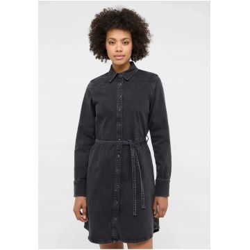 Rochie Dama -  Ravenna - Regular Fit - Cu Guler - Maneci Lungi - Denim Accent - Nasturi - Bumbac - 38 UE - Negru