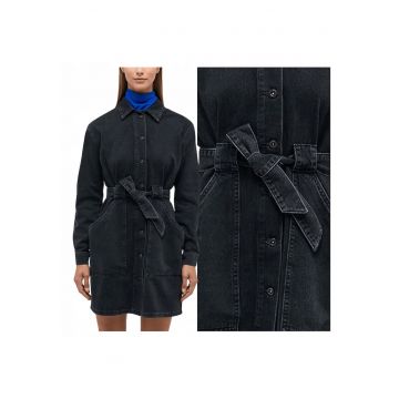 Rochie Dama -  Style Alba Denim Dress - Regular Fit - Cu Guler - Maneci Lungi - Denim Accent - Nasturi - Bumbac - 36 UE - Negru