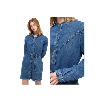 Rochie Dama -  Style Paola Dress - Regular Fit - Cu Guler - Maneci Lungi - Denim Accent - Nasturi - Bumbac - UE - Albastru - Albastru