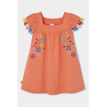 Rochie de bumbac cu broderie - Alb/Galben/Roz somon