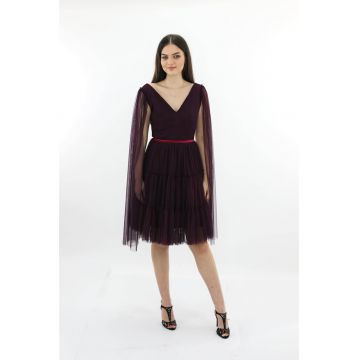 Rochie de seara midi din tul cu centura DARINNA - Violet pruna
