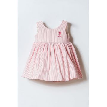 Rochie din amestec de bumbac cu model in dungi - Alb/Roz pastel