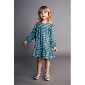 Rochie din bumbac cu model floral - Albastru petrol