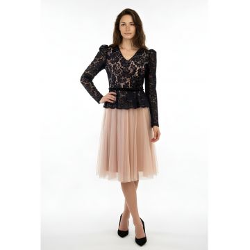 Rochie din dantela si tul cu aspect 2 in 1 Gemma - Negru/Bej