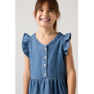 Rochie din denim cu model stratificat si garnituri cu volane - Denim Blue