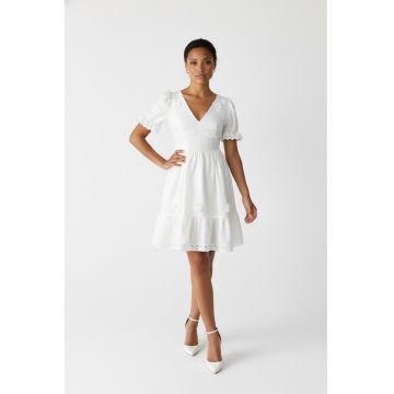 Rochie din in cu flori 3D aplicate Carolina - Alb