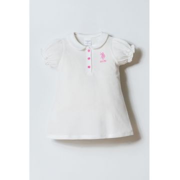 Rochie din material pique cu logo - Alb