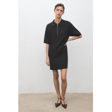 Rochie dreapta din amestec de lana cu decolteu cu fermoar scurt - Gri antracit