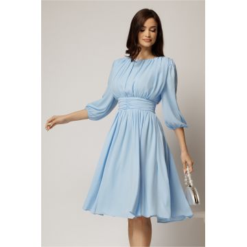 Rochie DY Fashion din voal bleu clos cu pliuri