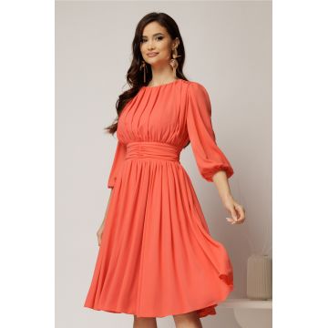 Rochie DY Fashion din voal corai clos cu pliuri