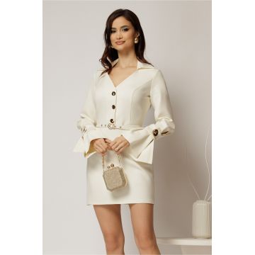 Rochie DY Fashion ivoar cu maneci evazate si decolteu cu guler