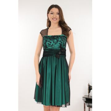 Rochie eleganta din tulle si satin vernil