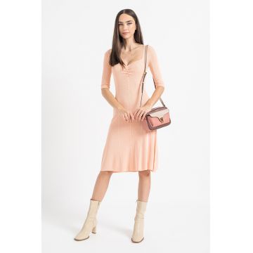 Rochie evazata cu aspect striat - Roz somon