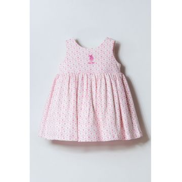 Rochie evazata cu broderie logo - Alb/Galben/Fucsia