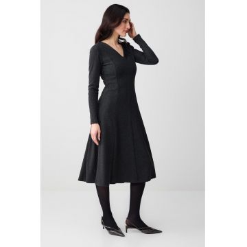 Rochie evazata cu decolteu in V - Gri antracit