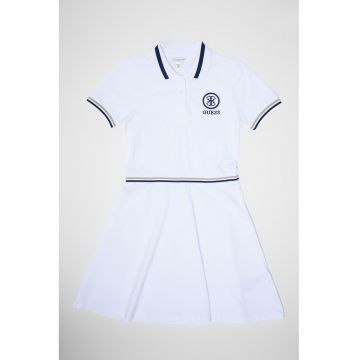 Rochie evazata cu detaliu logo - Alb