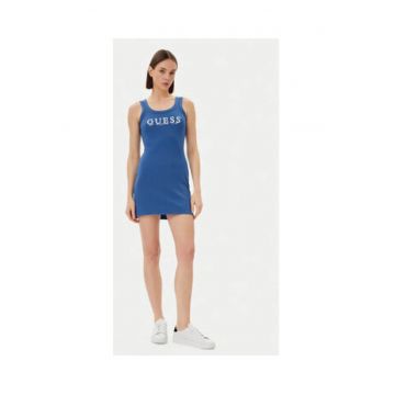 Rochie fara maneca cu imprimeu logo - Albastru