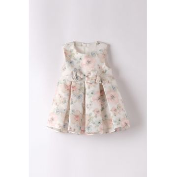 Rochie fara maneci cu model floral - Roz pastel/Verde pal/Alb murdar