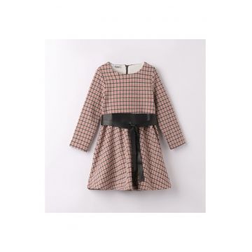 Rochie in carouri si curea pentru fetite - I Orange - Negru/Portocaliu