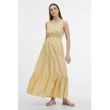 Rochie lunga cu decolteu rotund - Galben pai