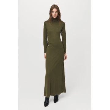 Rochie maxi cu guler inalt - Kaki pal