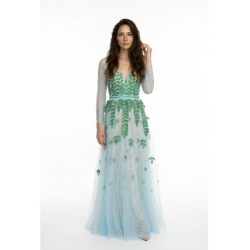 Rochie maxi din dantela si tul cu aplicatii cu frunze Camina