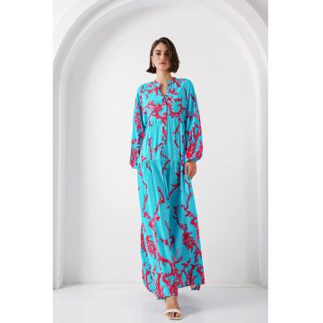 Rochie maxi - HiCCUP - cu imprimeu - decolteu in V - albastru - viscoza