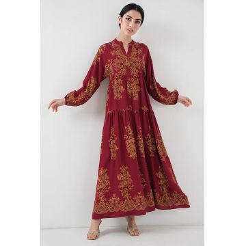 Rochie maxi - HiCCUP - cu imprimeu - rosu - din viscoza