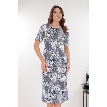 Rochie midi alba cu print floral violet