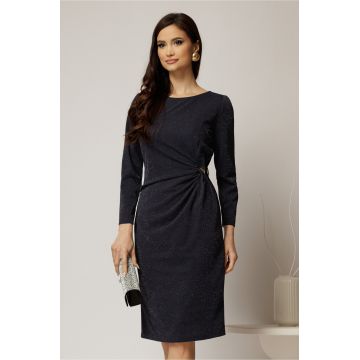 Rochie midi bleumarin cu lurex si detaliu pe talie
