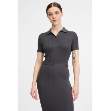 Rochie midi cambrata cu striatii - Gri antracit