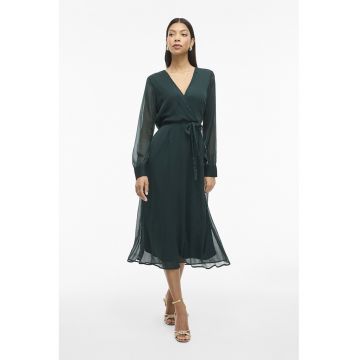 Rochie midi cu decolteu in V - Verde inchis