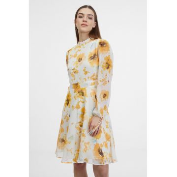 Rochie midi cu design floral - Alb/Galben