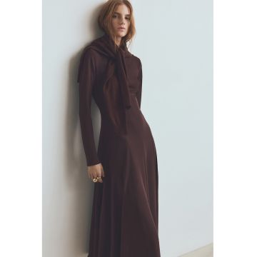 Rochie midi cu maneci lungi si croiala in A - Maro inchis